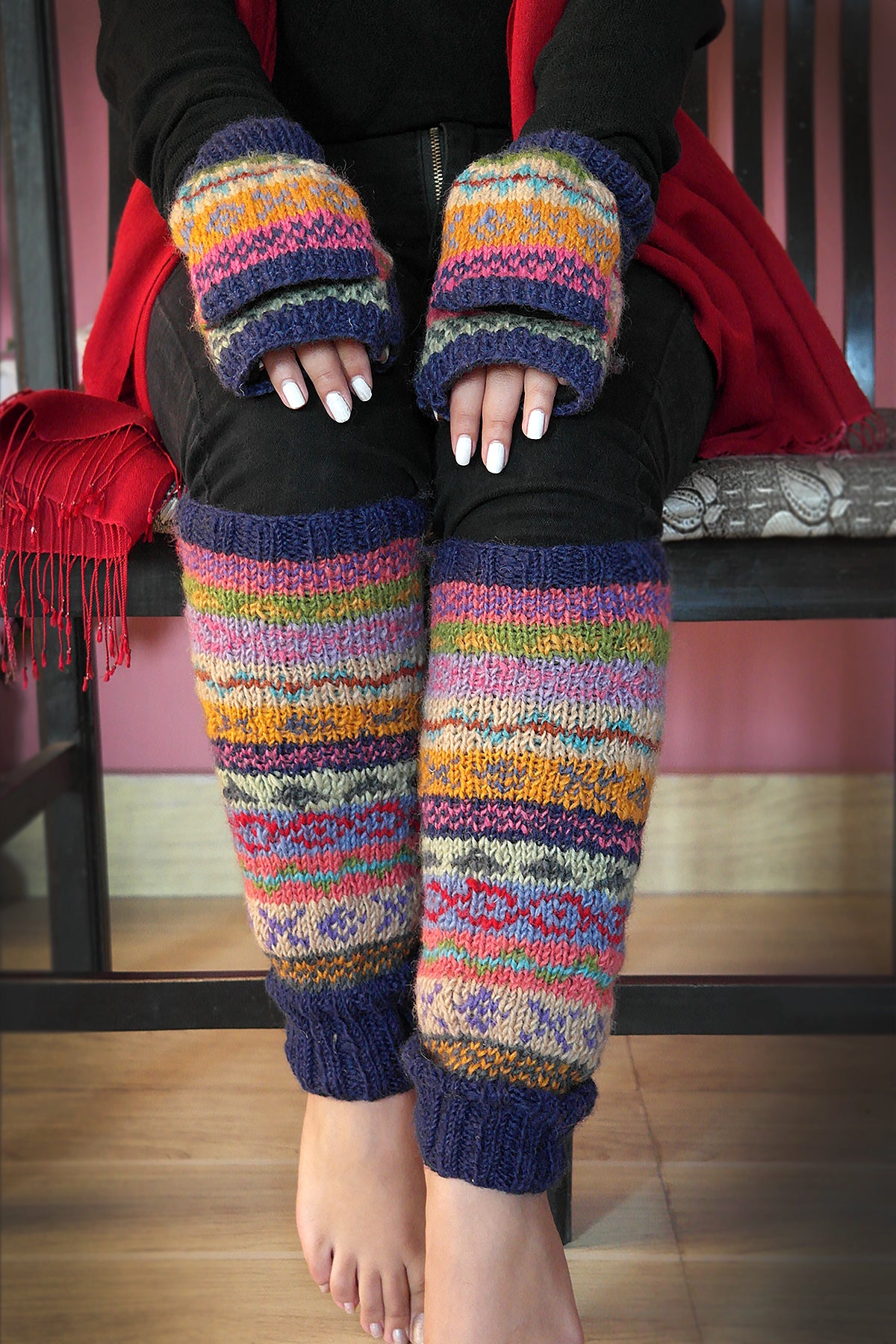 Blue, Pink and yellow and mixed colors woolen leg warmer