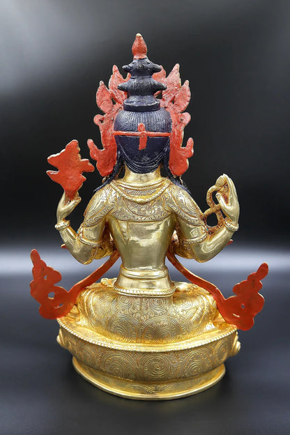 Stunning Tibetan Chenrezig Statue from Boudha, 12" - Vajracrafts
