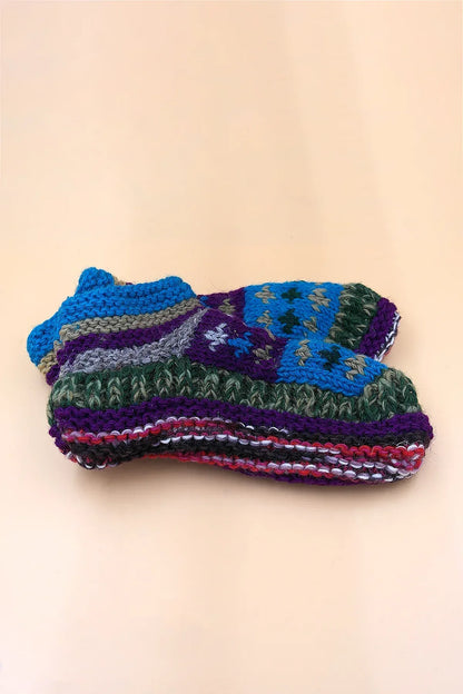 Plus signs pattern assorted colors woolen hand knitted ankle socks - Vajracrafts