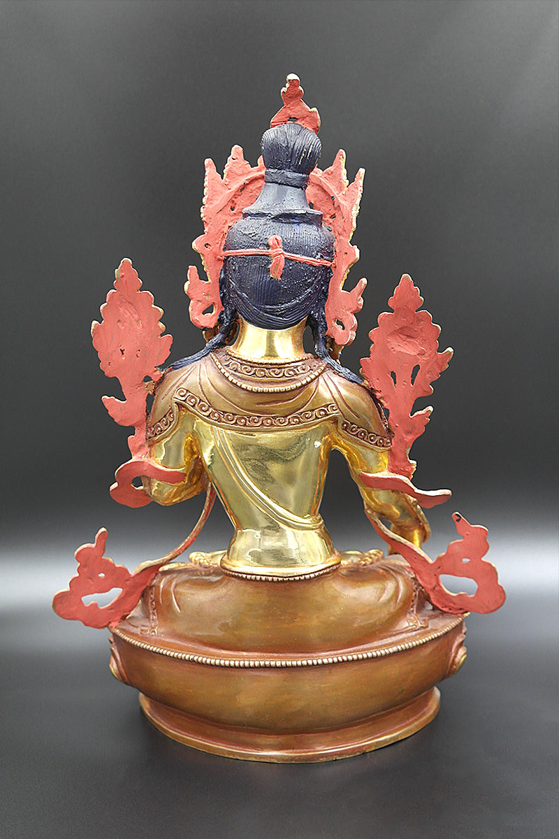 Partly Gold Plated  Tibetan White Tara Statue 13"