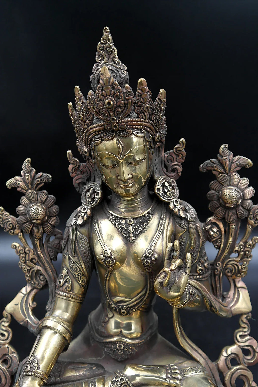 Gold toned Tibetan White Tara Statue 12" - Vajracrafts