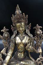 Gold toned Tibetan White Tara Statue 12" - Vajracrafts