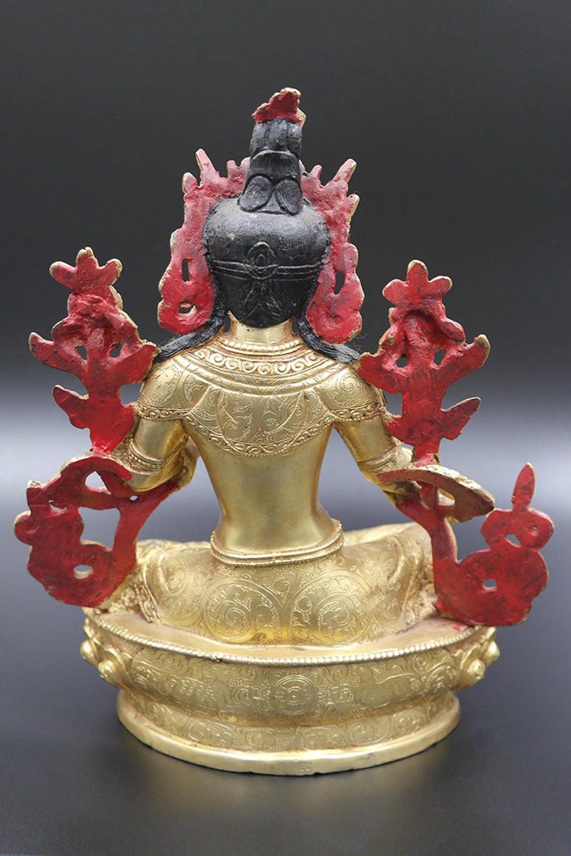 Electro Gold Plated Green Tara statue from Nepal 8"
