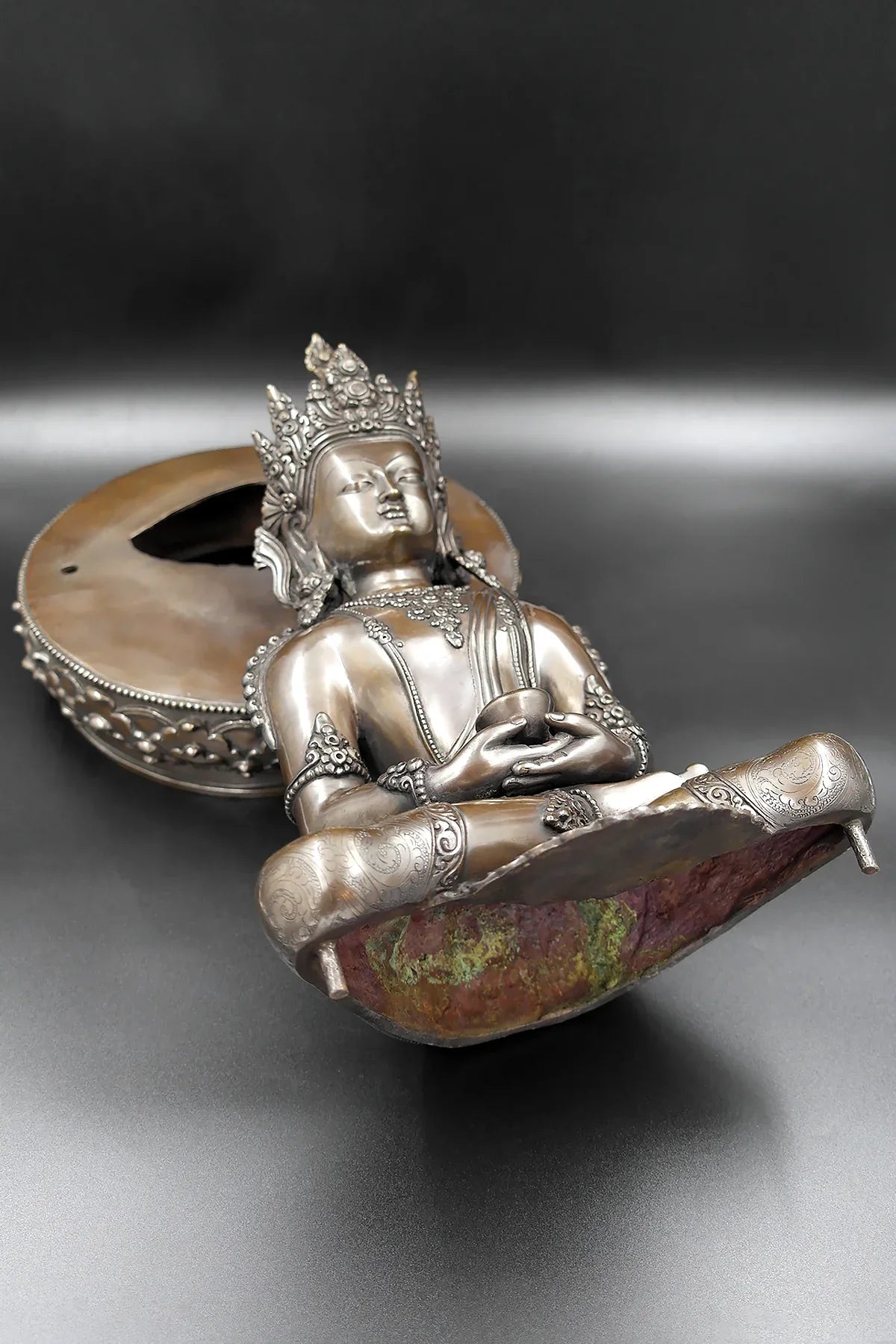 Crowned Amitabh Buddha Statue from Nepal 14" - Vajracrafts