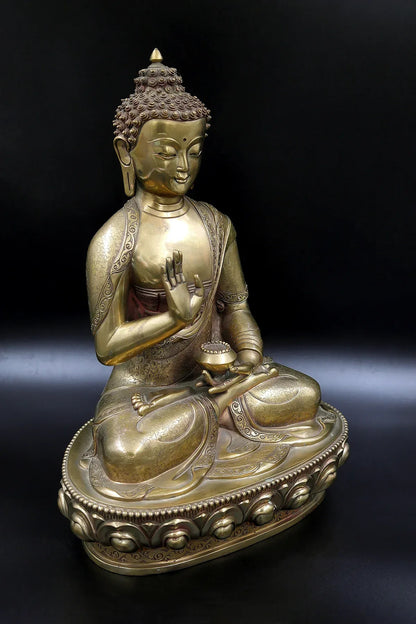 Lord Blessing Buddha Idol Sculpture, Buddhism Home Décor, Collectible Statue 13" - Vajracrafts