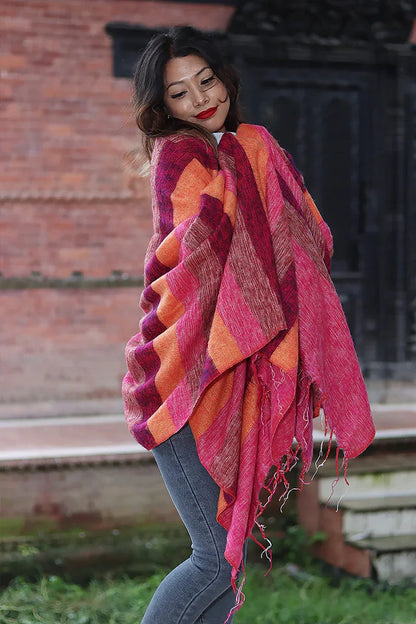 Nepalese Multicolor Yak Wool Blanket / Travel Throw - Vajracrafts