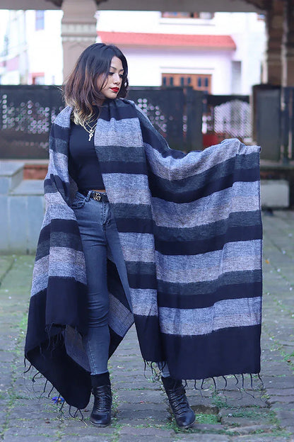 Black and grey extra Soft High Quality Yak Wool Blanket - Vajracrafts