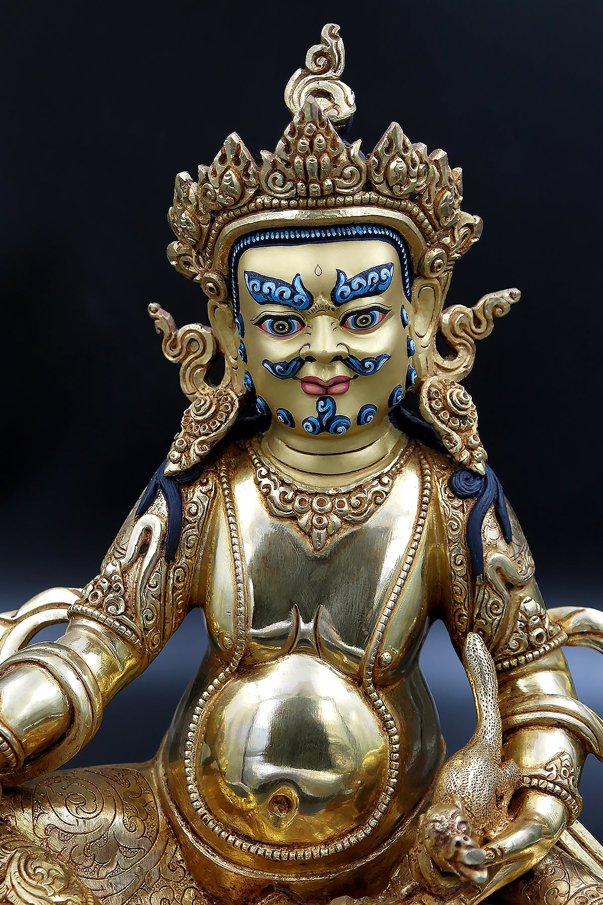 Gold Plated Zambala Statue from Patan 10.5"