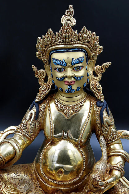 Gold Plated Zambala Statue from Patan 10.5" - Vajracrafts