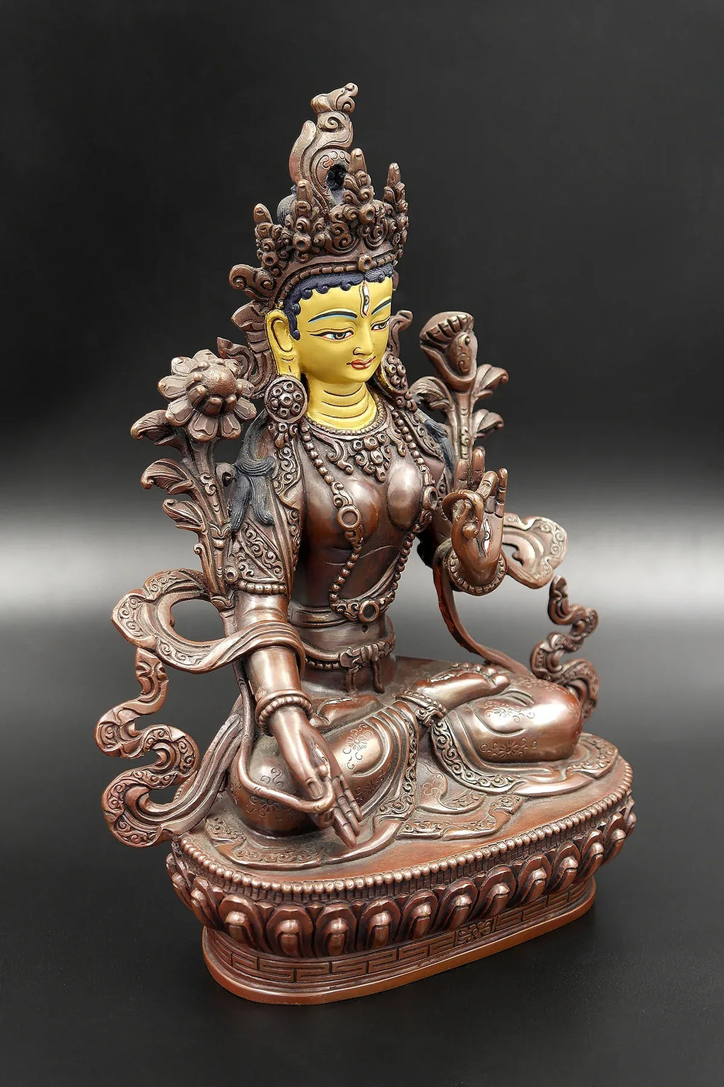 Copper Oxidized Tibetan White Tara Statue 8" - Vajracrafts