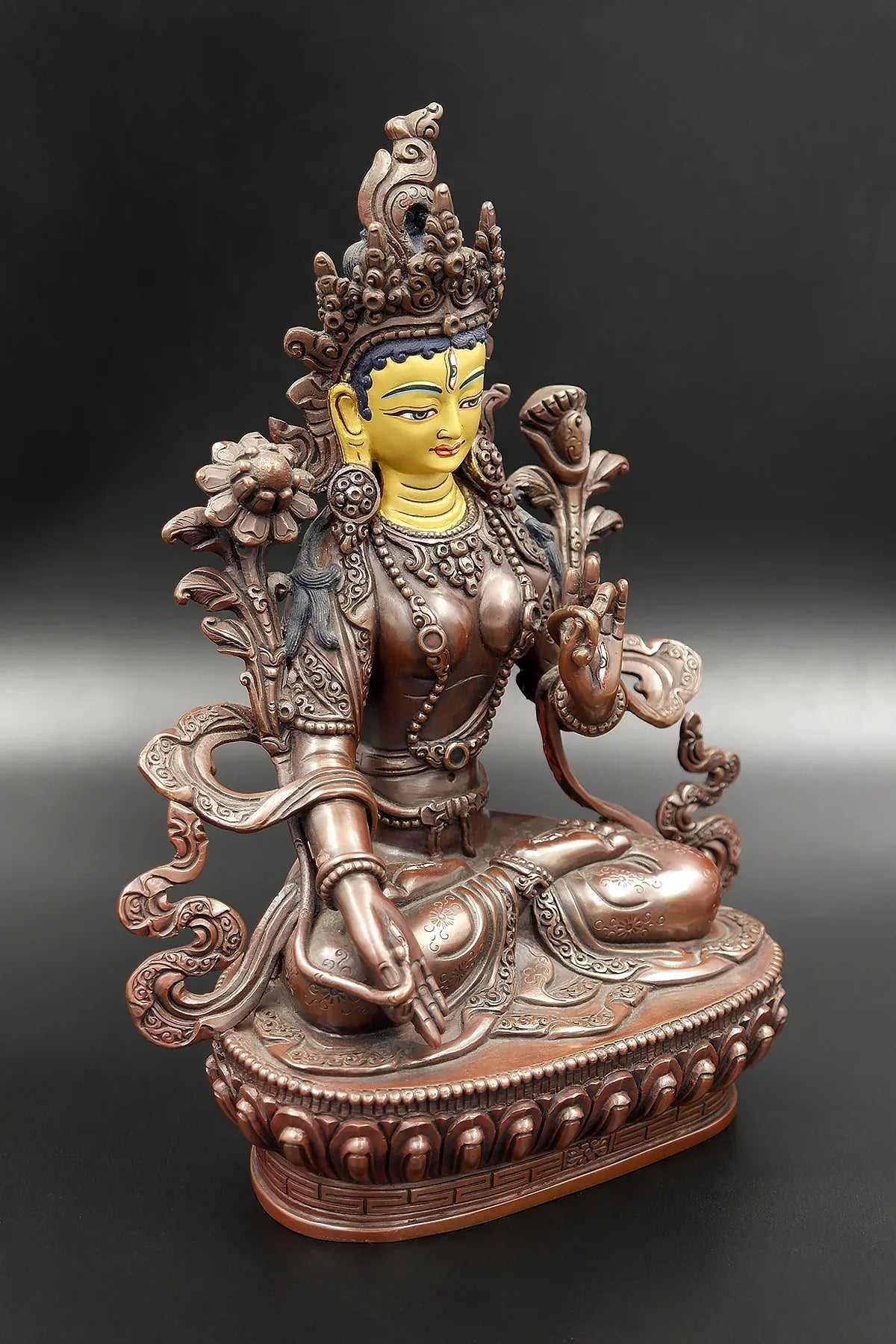 Copper Oxidized Tibetan White Tara Statue 8" - Vajracrafts