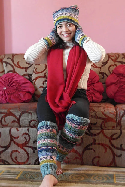 Blue, Pink and mixed colors hand knitted woolen leg warmers - Vajracrafts