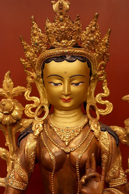 Masterpiece Green Tara Statue from Patan 18" - Vajracrafts