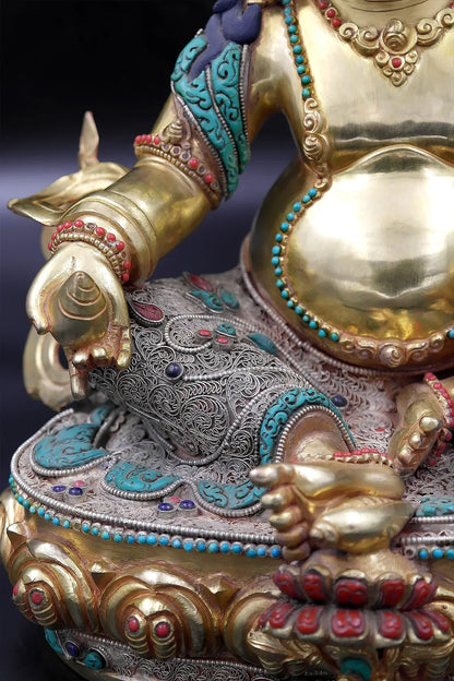 Gold Plated Zambala Statue with filigree 12" - Vajracrafts