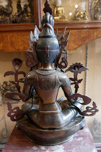 Masterpiece Copper Oxidized Green Tara Statue from Nepal 25" - Vajracrafts