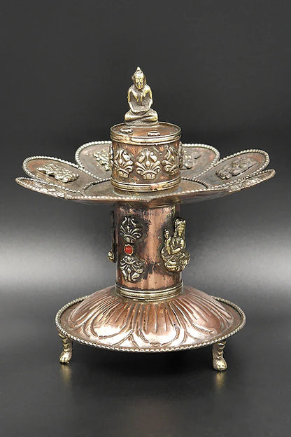 Copper Buddha Incense Burner with Eight Auspicious Symbols - Vajracrafts