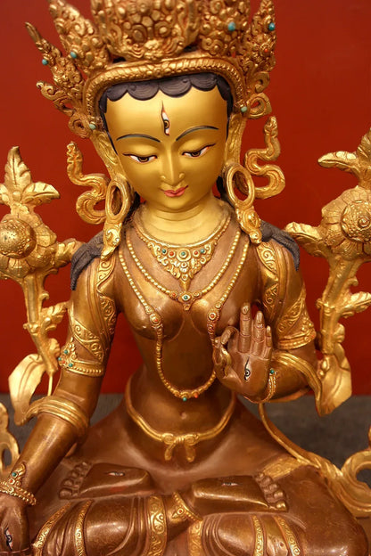 Masterpiece White Tara Statue in double Lotus 18" - Vajracrafts