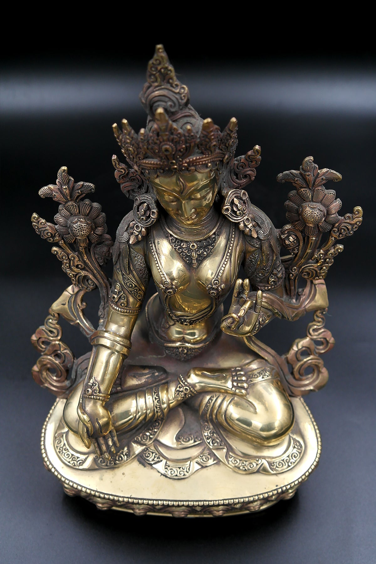 Gold toned Tibetan White Tara Statue 12"