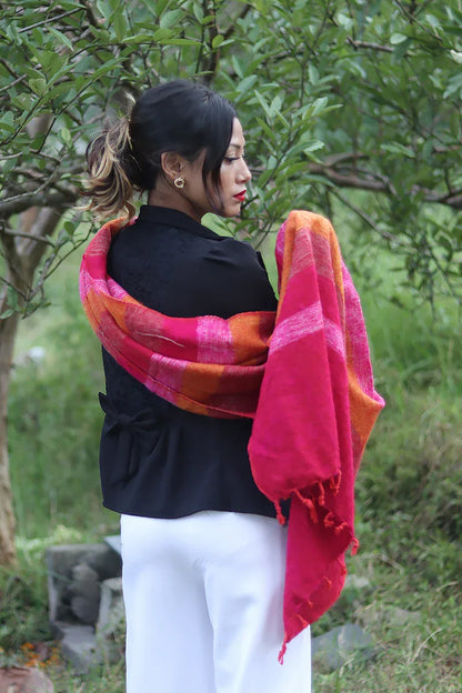 Pink orange mix colors Yak Wool Shawl - Vajracrafts