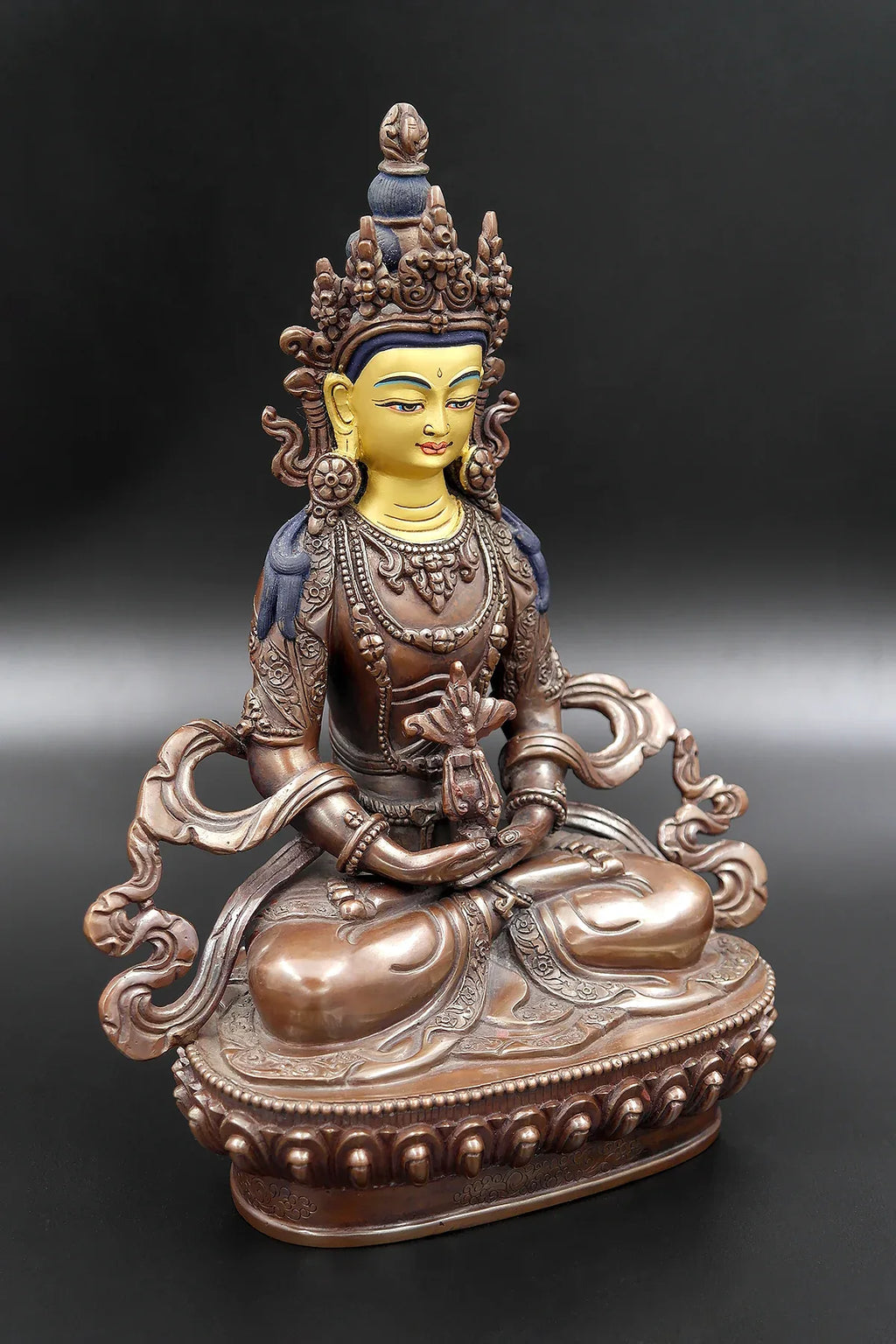 Copper Oxidized Buddhist Aparmita or Amitayus Statue 8" - Vajracrafts
