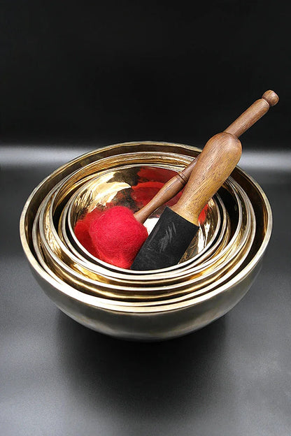 Set of seven Chakra singing bowls with ring cushion, mallet and drumstick 7"-11" - Vajracrafts