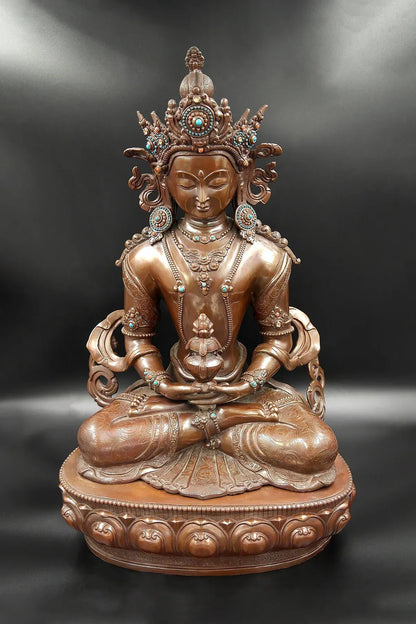 Copper Oxidized Tibetan Buddhist Aparmita Statue 18" - Vajracrafts