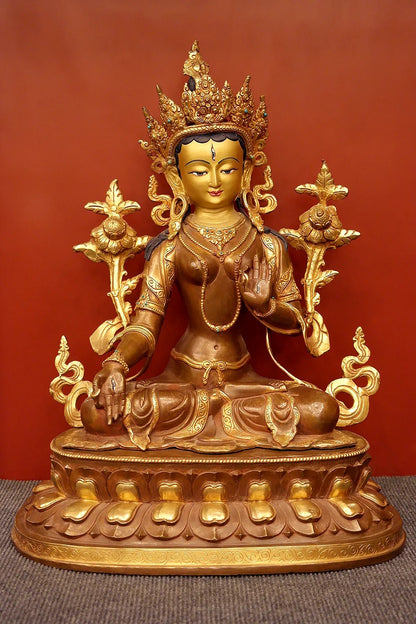 Masterpiece White Tara Statue in double Lotus 18" - Vajracrafts