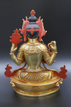Gold Plated Masterpiece Tibetan Chenrezig Statue, God of Passion 9" - Vajracrafts