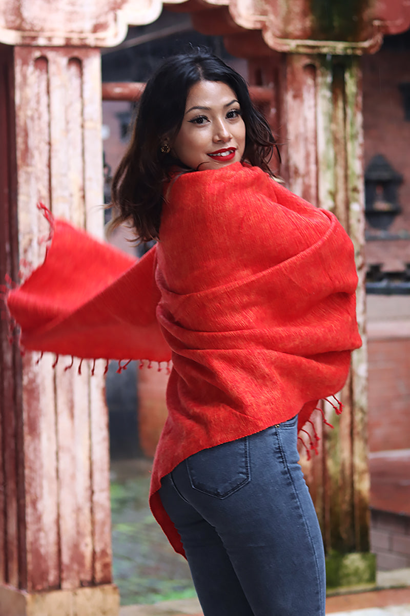 Orange color Yak Wool  Shawl  Handmade in Nepal