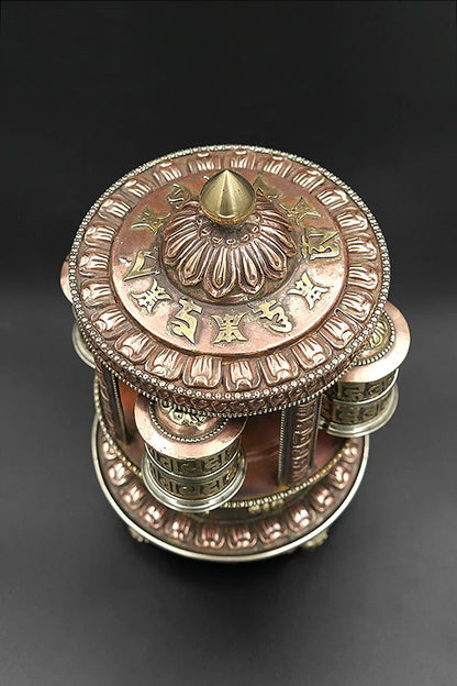 5 in 1 Eight Auspicious symbols copper Tibetan Prayer Wheel - Vajracrafts