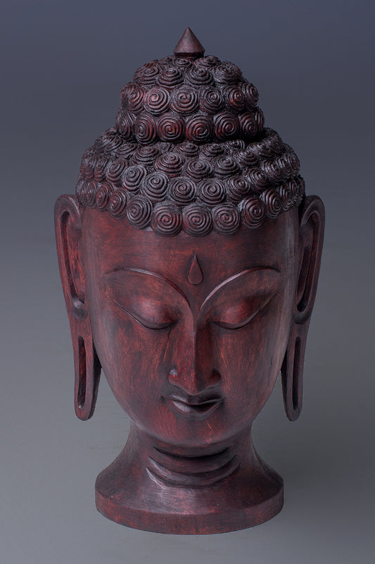 Beautiful Handmade Wooden Buddha Head Sculpture