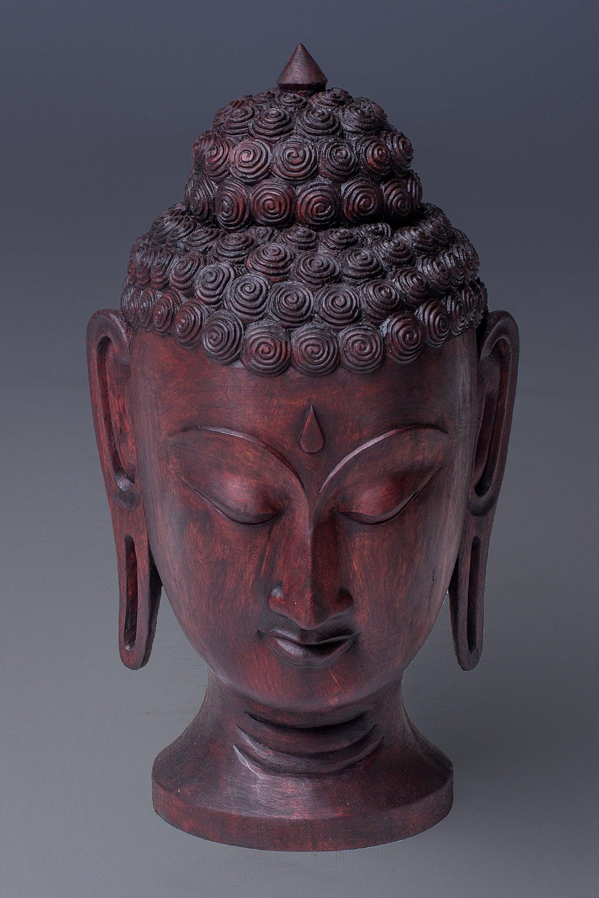 Beautiful Handmade Wooden Buddha Head Sculpture - Vajracrafts