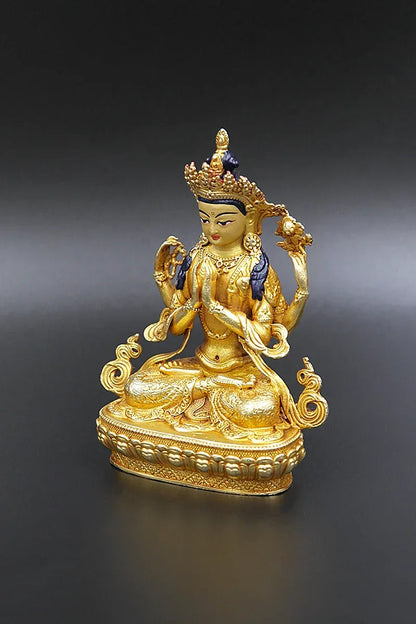 Gold Plated Chenrezig Statue 4" - Vajracrafts
