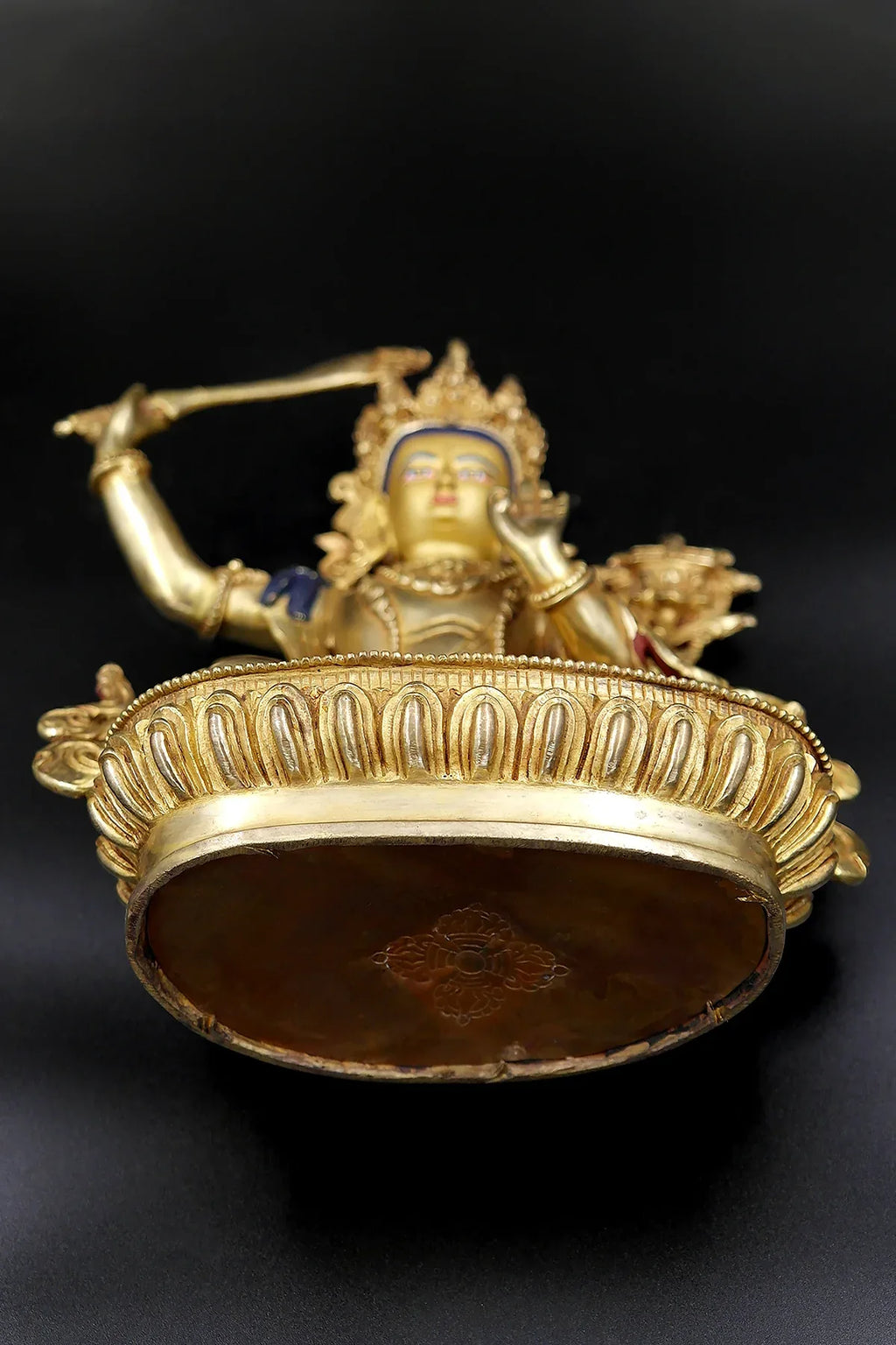 Gold Plated hand made Buddha Manjushree Statue from Nepal 9" - Vajracrafts