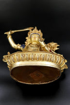 Gold Plated hand made Buddha Manjushree Statue from Nepal 9" - Vajracrafts