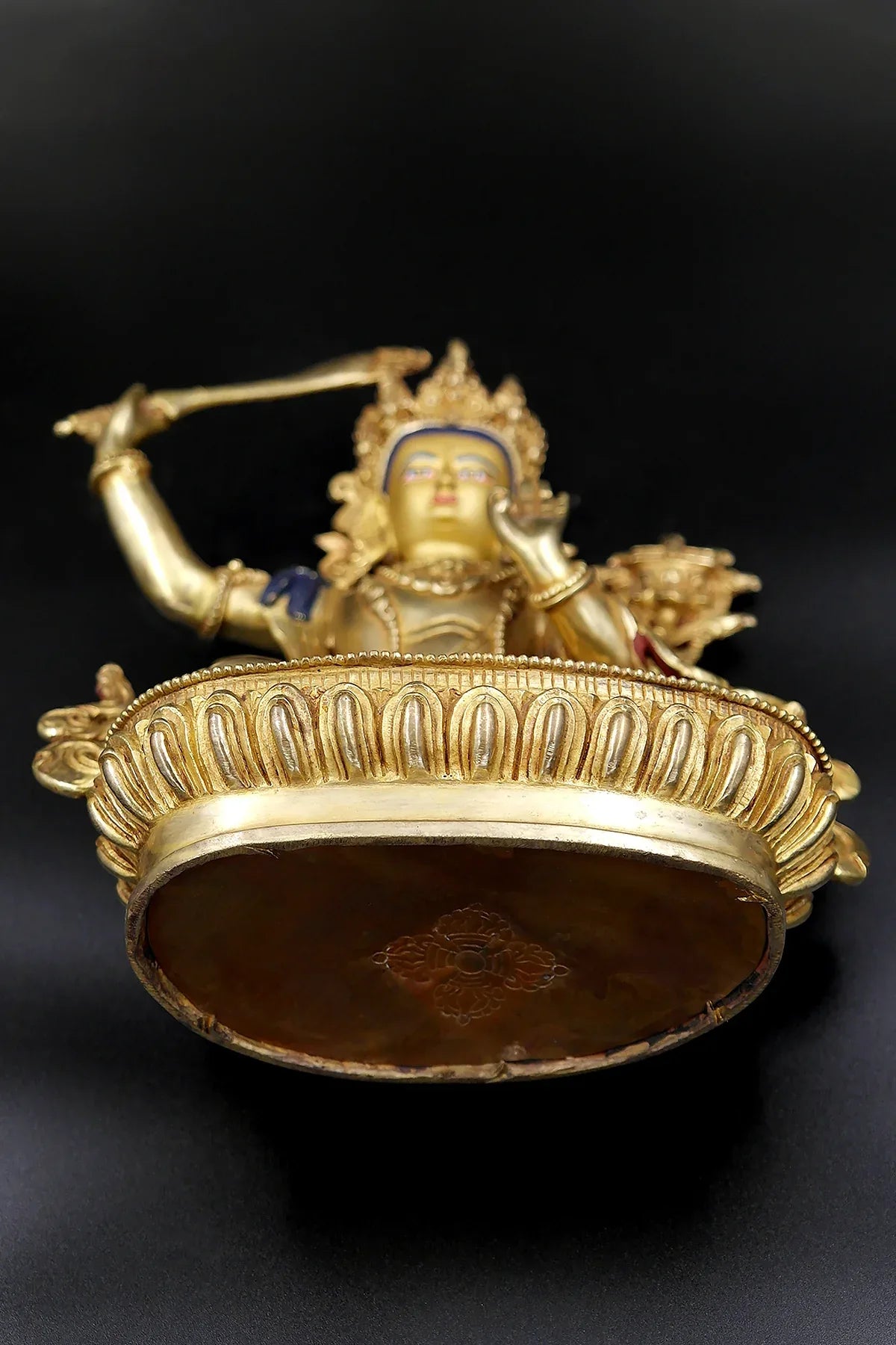 Gold Plated hand made Buddha Manjushree Statue from Nepal 9" - Vajracrafts