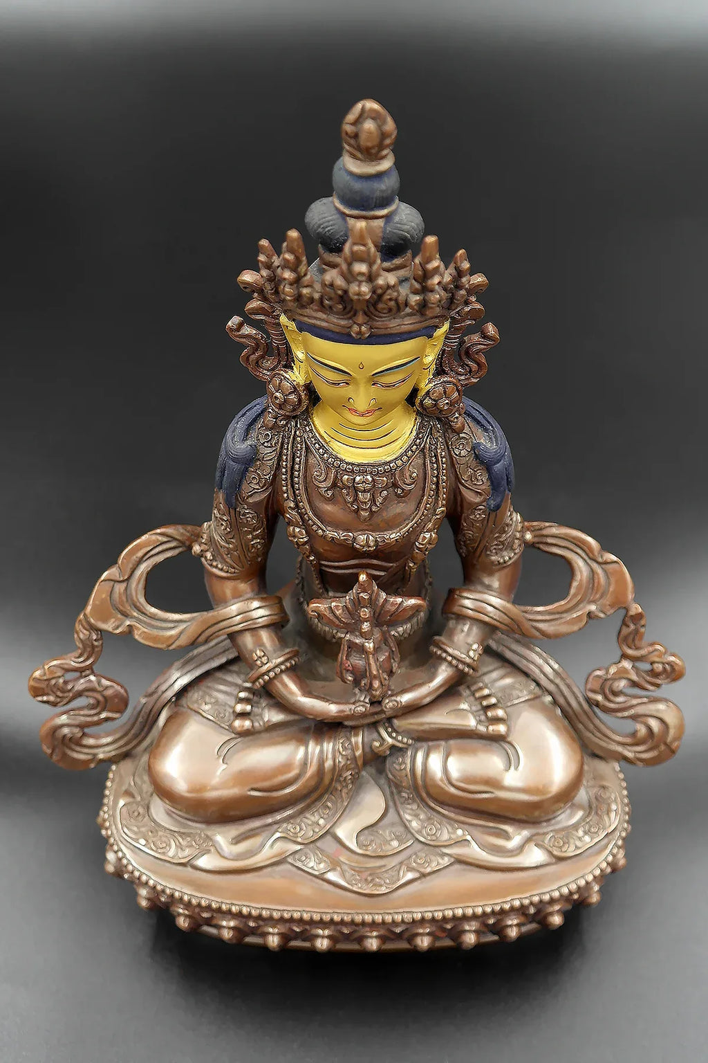 Copper Oxidized Buddhist Aparmita or Amitayus Statue 8" - Vajracrafts