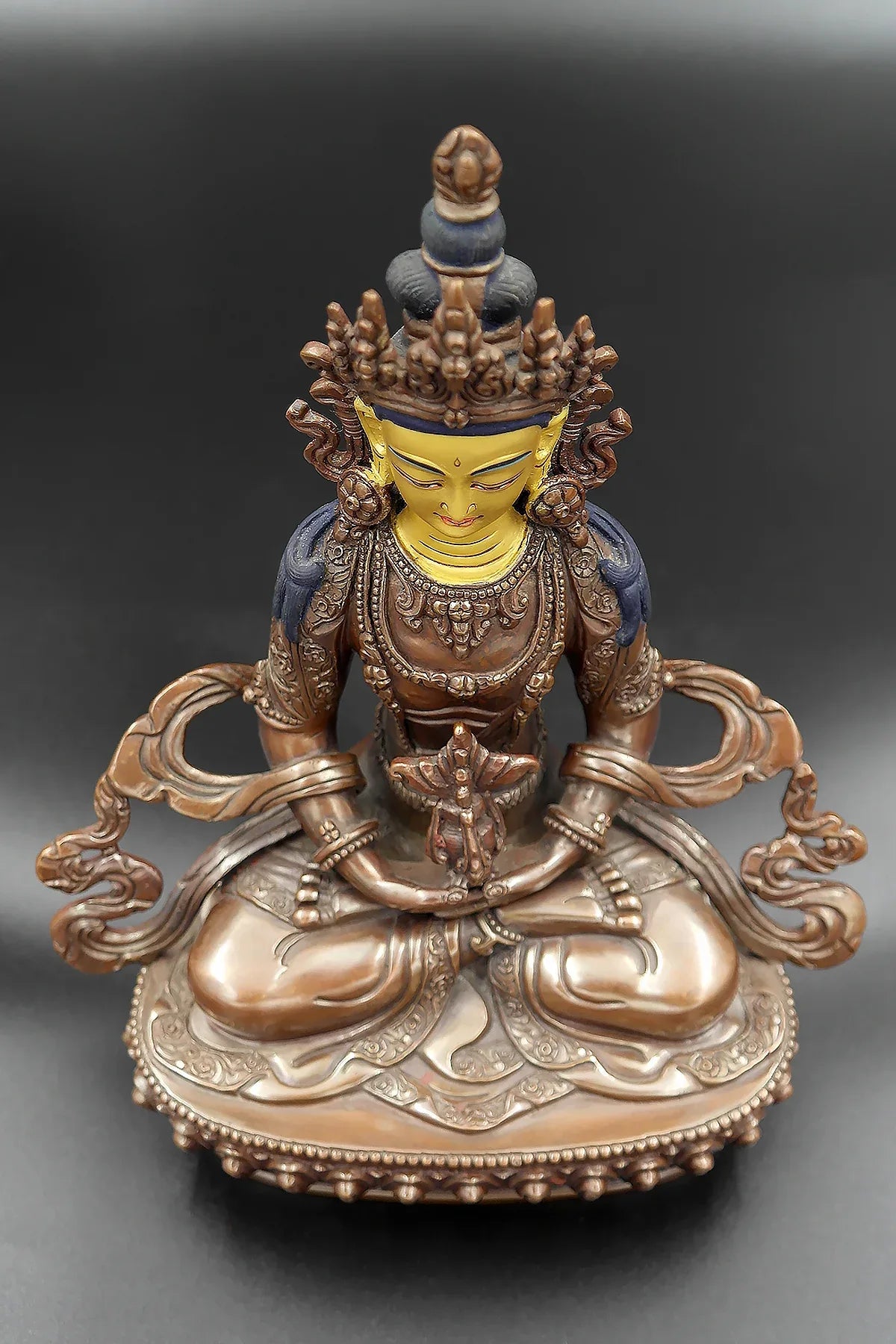 Copper Oxidized Buddhist Aparmita or Amitayus Statue 8" - Vajracrafts