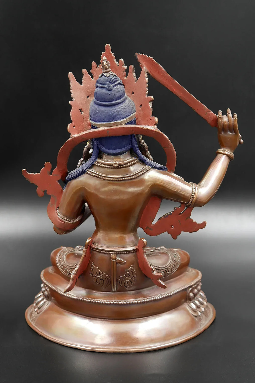 Copper Oxidized Tibetan Manjushree Statue from Nepal 8" - Vajracrafts