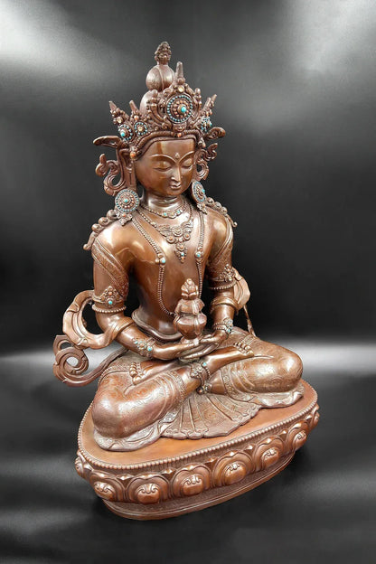Copper Oxidized Tibetan Buddhist Aparmita Statue 18" - Vajracrafts