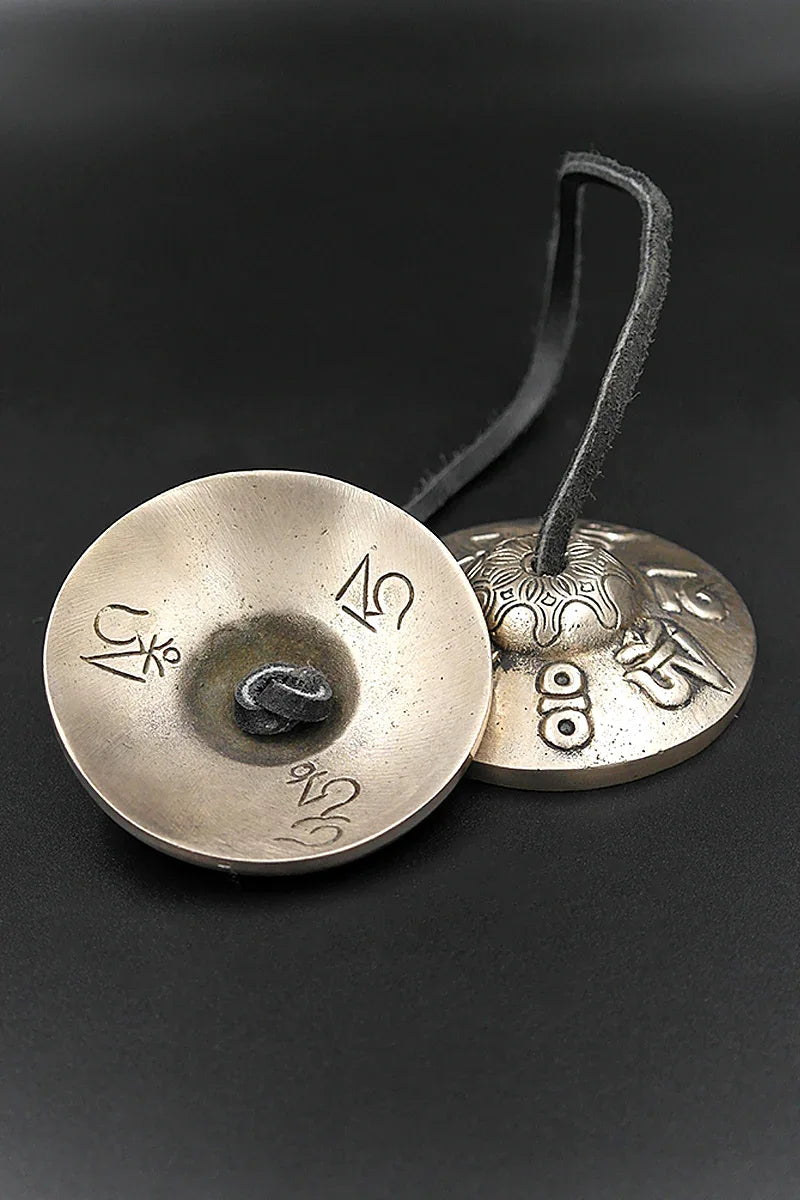 Om mane peme hum mantra embossed Tingsha 2.9" - Vajracrafts