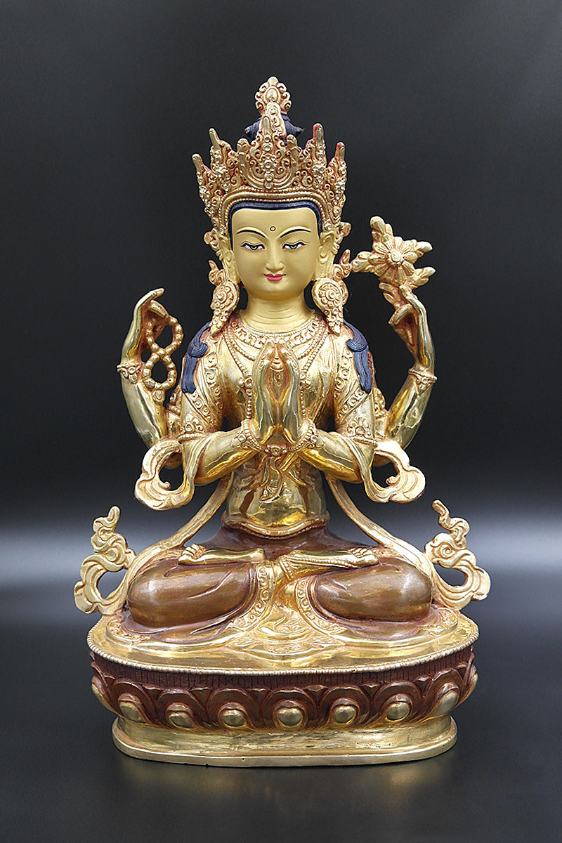 Full Gold Plated Chenrezig Statue  13" | Vajracrafts