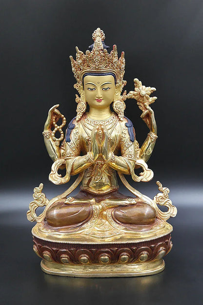 Full Gold Plated Chenrezig Statue 13" - Vajracrafts