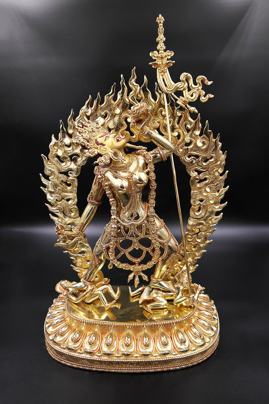 Gold Plated Vajra yogini Statue full fire, 14"