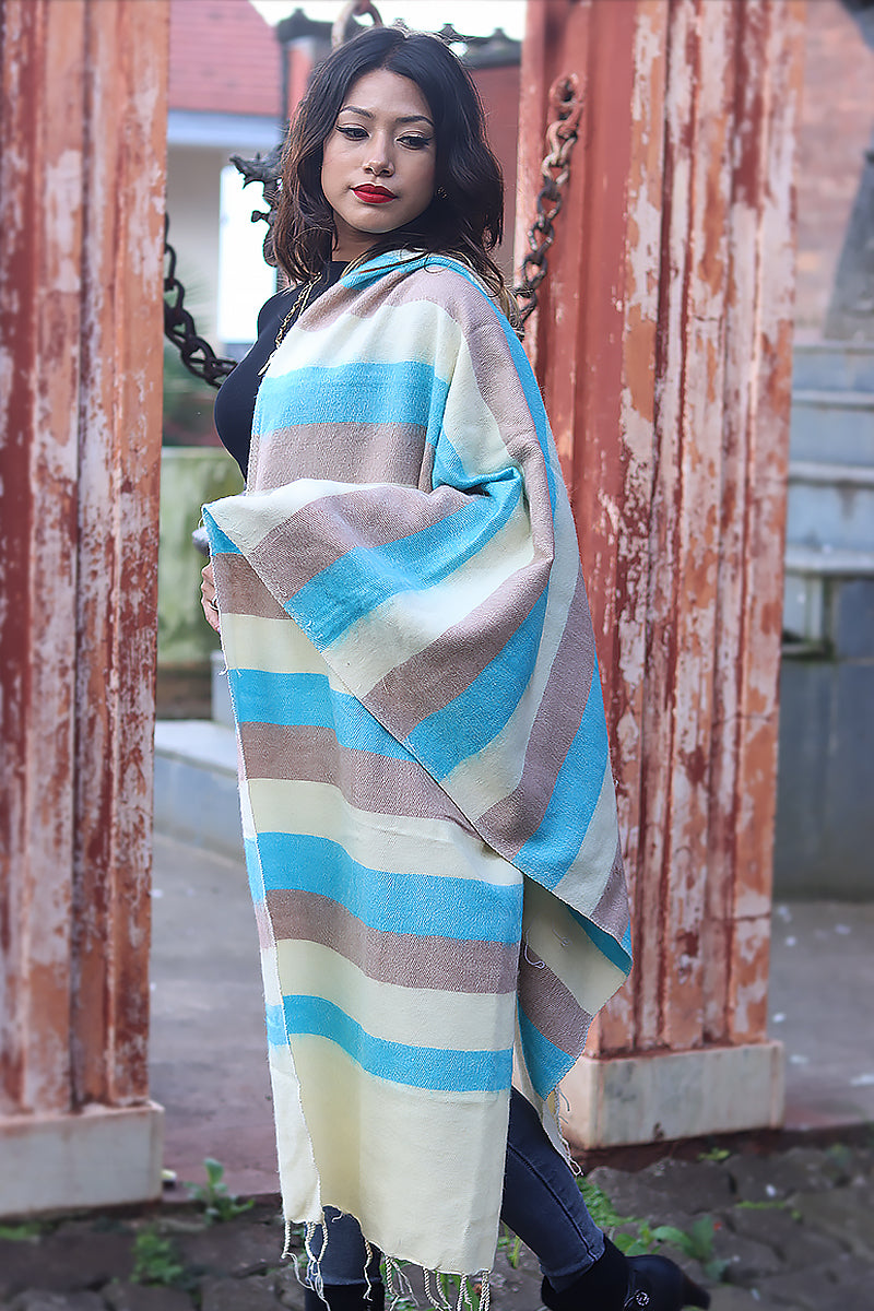 Yellow, light blue Yak Wool Shawl/Scarf | Vajracrafts