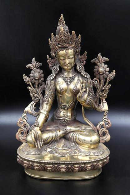 Gold toned Tibetan White Tara Statue 12" - Vajracrafts