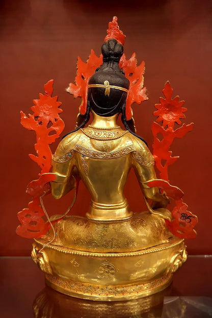 Fully Gold Plated Green Tara Statue from Boudha 16" - Vajracrafts