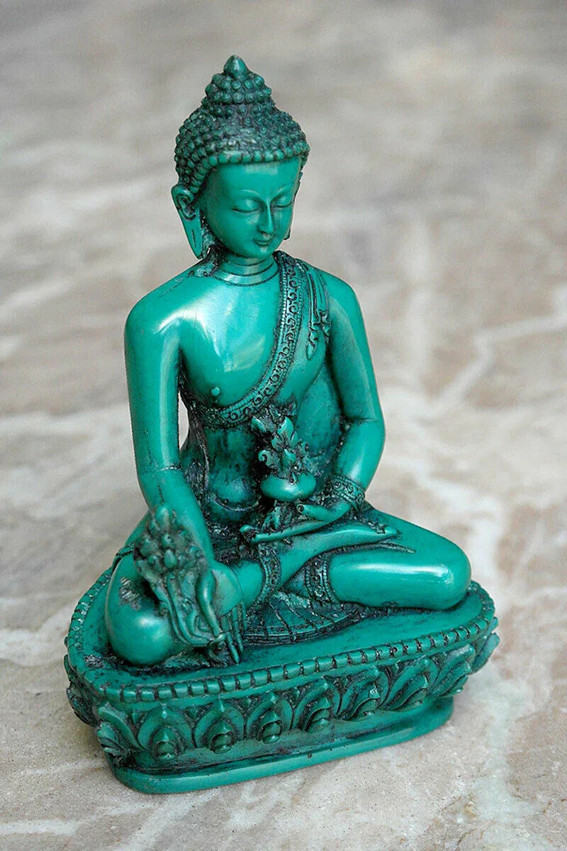 Turquoise Toned Tibetan Buddhist Medicine Buddha Statue, 4" - Vajracrafts
