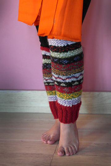 Grey blue and red mixed colors woolen leg warmers