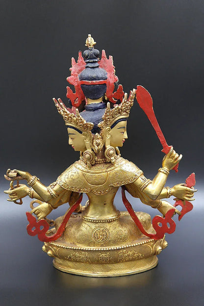 Fully Gold Plated Maha Manjushree Statue, 10" - Vajracrafts